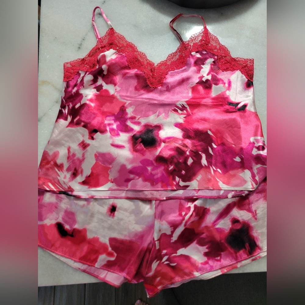 Linea Donatella Vibrant Pink Floral Satin Pajama Set